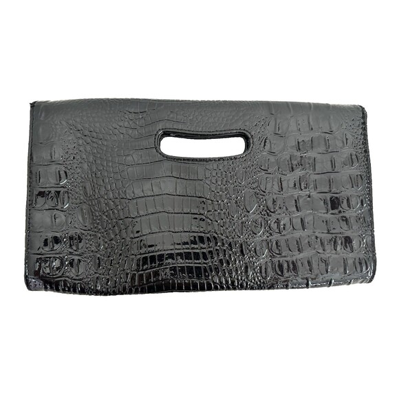 Nine West Envelope Style Clutch Y2K Black Croc Texture Bag Card Pockets 12"x7" - Picture 3 of 7